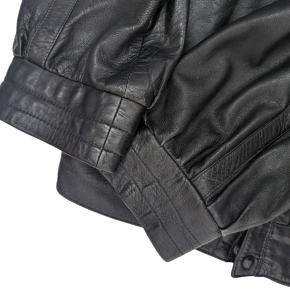 Vintage Leather Bomber Jacket Mens Sz M Aviator Flight Jacket 80s 90s Black - Picture 6 of 15